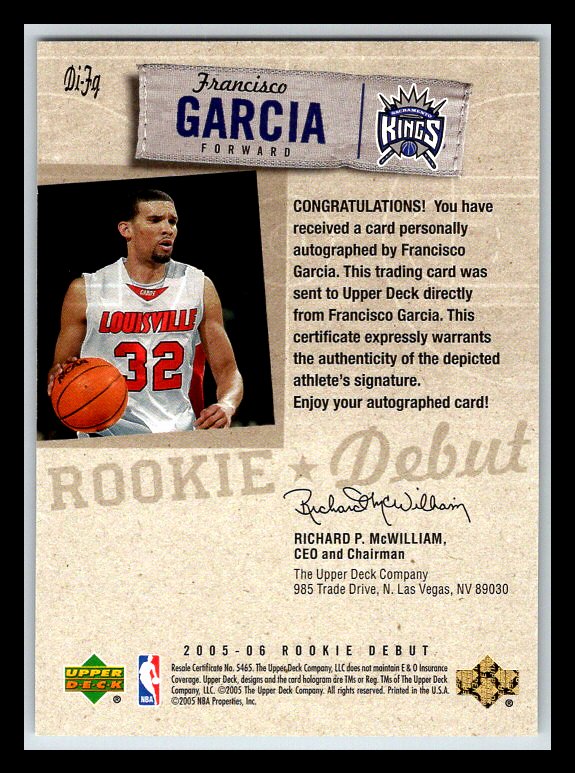 2005-06 Upper Deck Rookie Debut Ink #FG Francisco Garcia