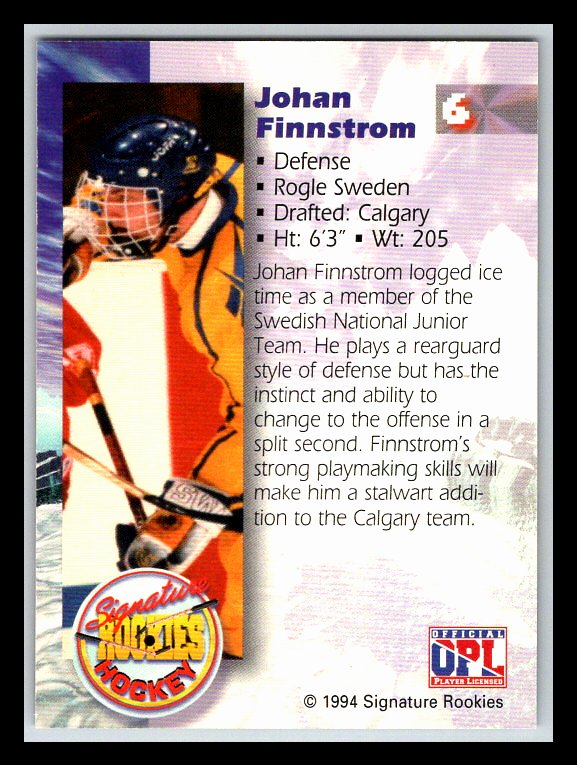 1995 Signature Rookies Signatures #6 Johan Finnstrom 606/7750 !!