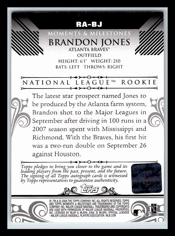 2008 Topps Moments and Milestones Rookie Autographs #BJ Brandon Jones