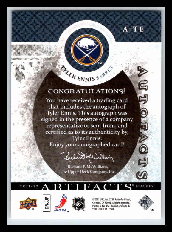 2011-12 Artifacts Autofacts #ATE Tyler Ennis