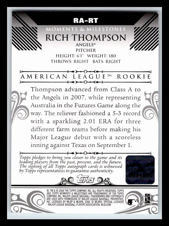 2008 Topps Moments and Milestones Rookie Autographs #RT Rich Thompson