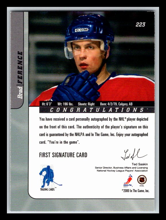 2000-01 BAP Signature Series Autographs #223 Brad Ference
