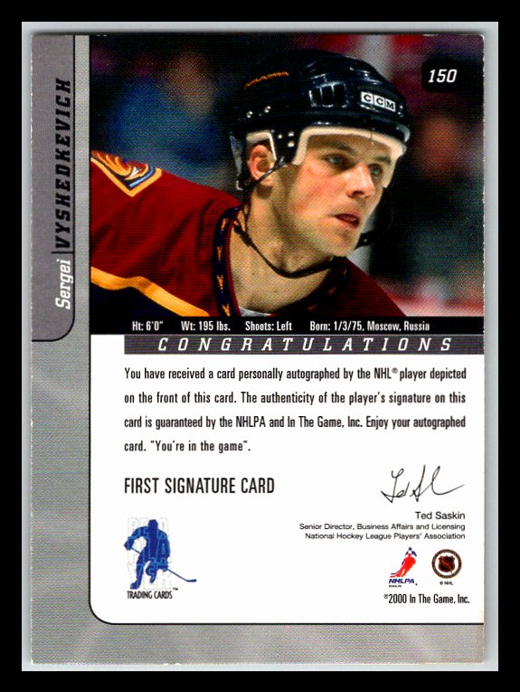 2000-01 BAP Signature Series Autographs Gold #150 Sergei Vyshedkevich