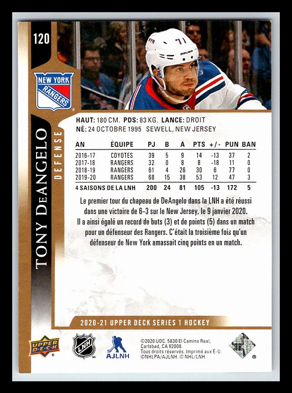 2020-21 Upper Deck High Gloss French #120 Tony DeAngelo 07/10 !!