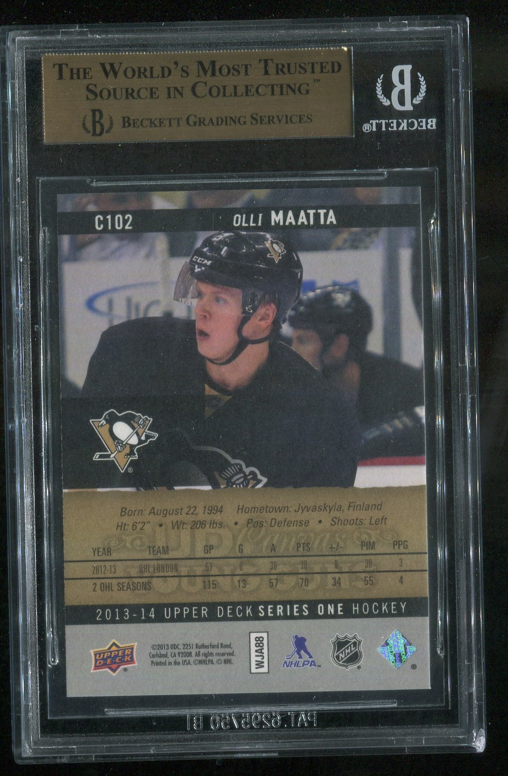 2013-14 Upper Deck Canvas #C102 Olli Maatta RC (Young Guns) GRADED BGS 9.5 !!