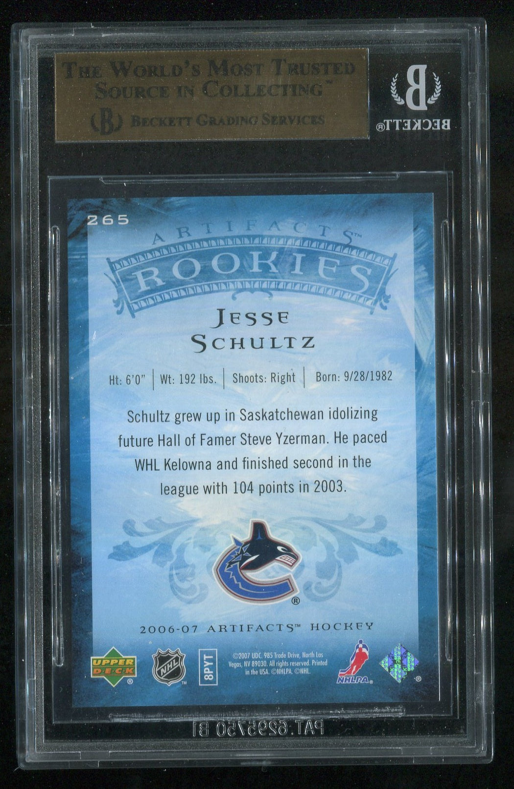 2006-07 Artifacts #265 Jesse Schultz RC 249/599 GRADED BGS 9.5 !!