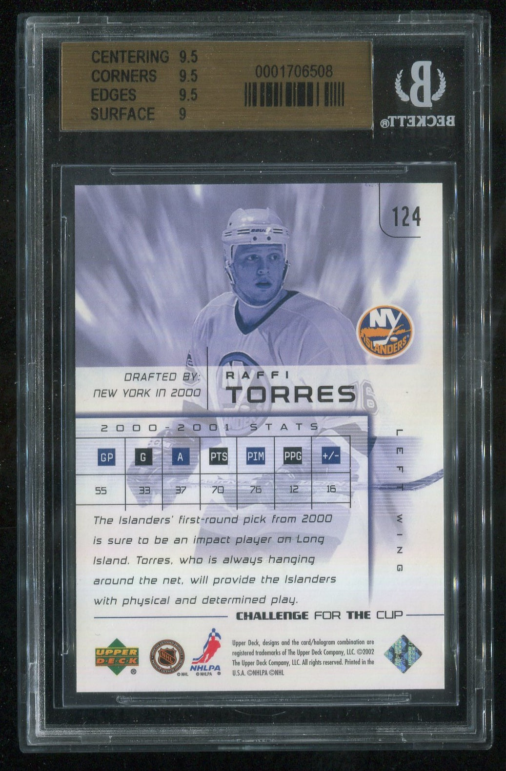 2001-02 UD Challenge for the Cup #124 Raffi Torres RC 0071/1000 GRADED BGS 9.5 !!