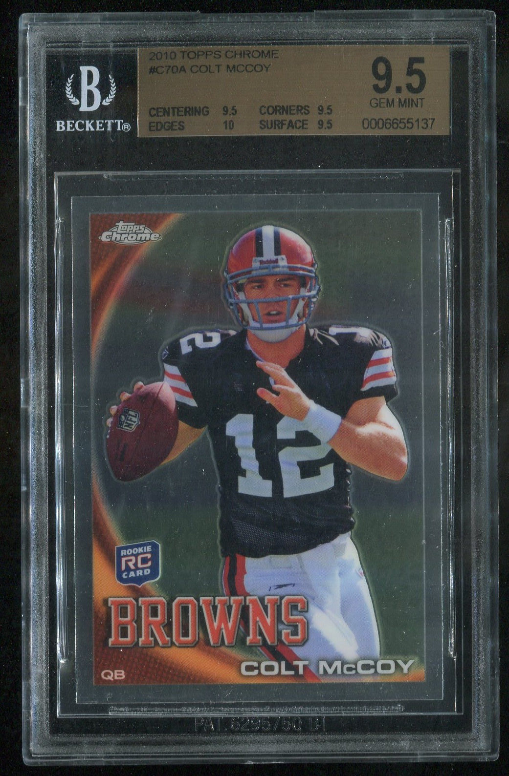 2010 Topps Chrome #C70A Colt McCoy Helmet RC GRADED BGS 9.5 !!